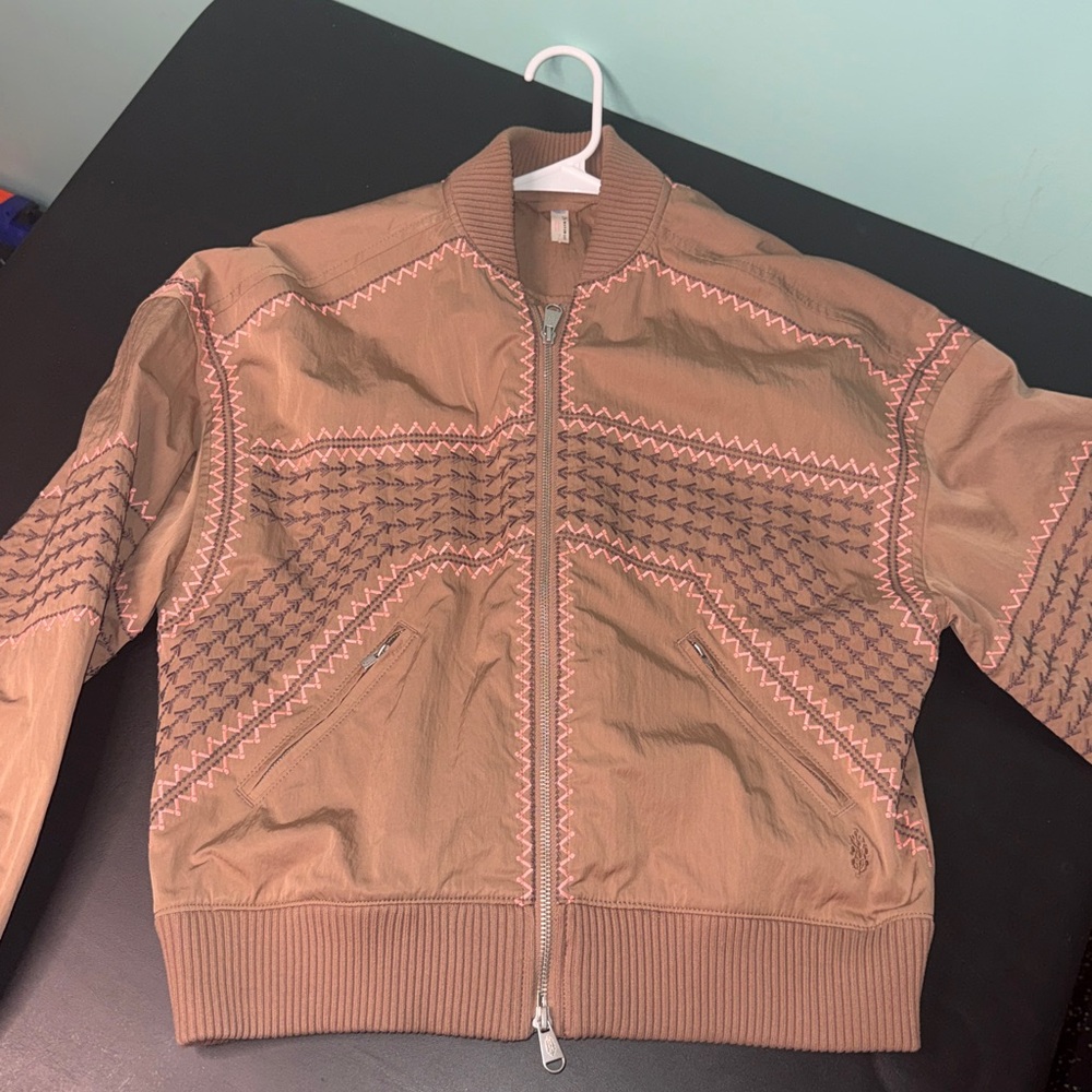 FP Movement by Free People Rust Brown Bomber Jacket with Pink Contrast Stitching - Picture 8 of 11